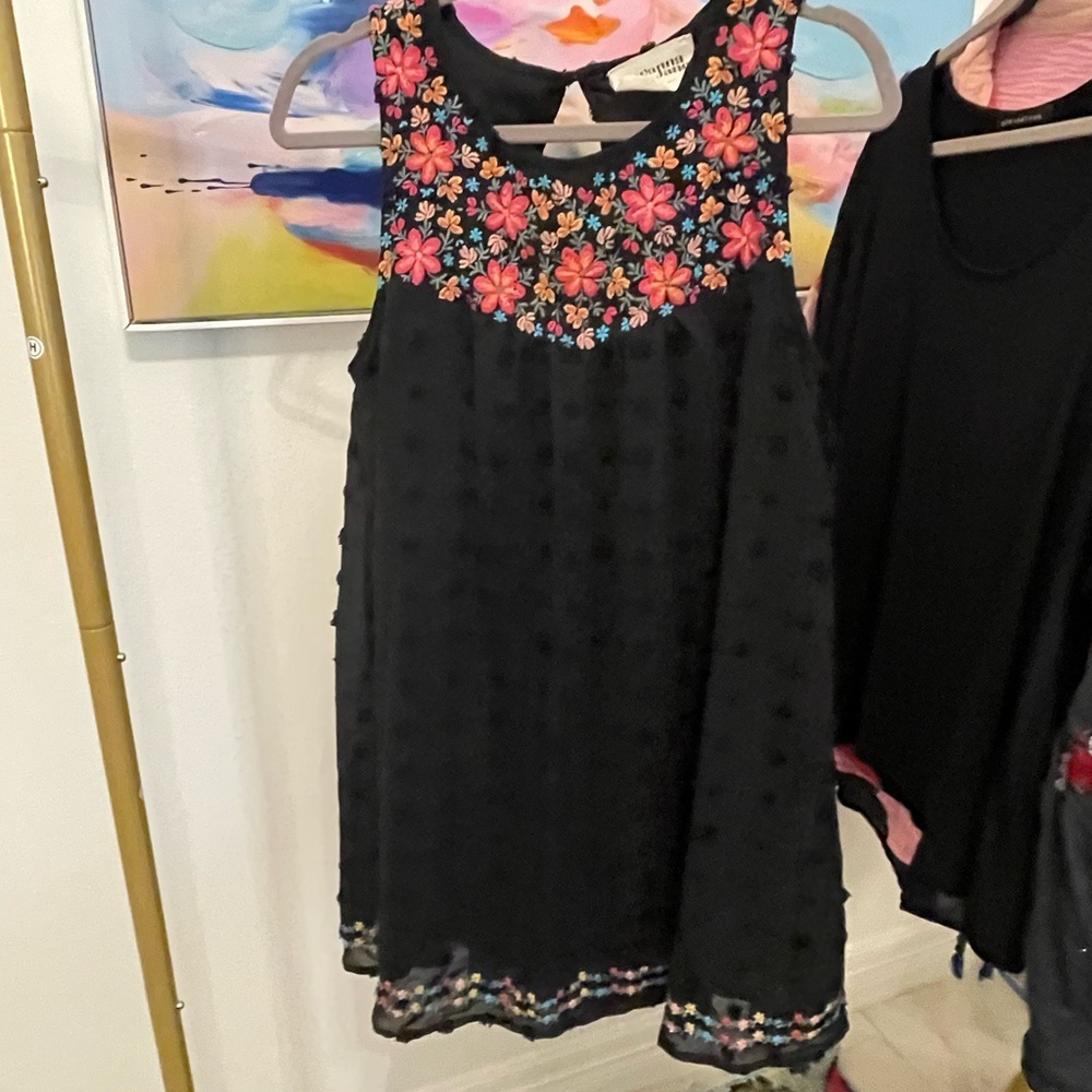 Savanna Jane Black Embroidered Floral boutique dress Size Small boho Cottagecore